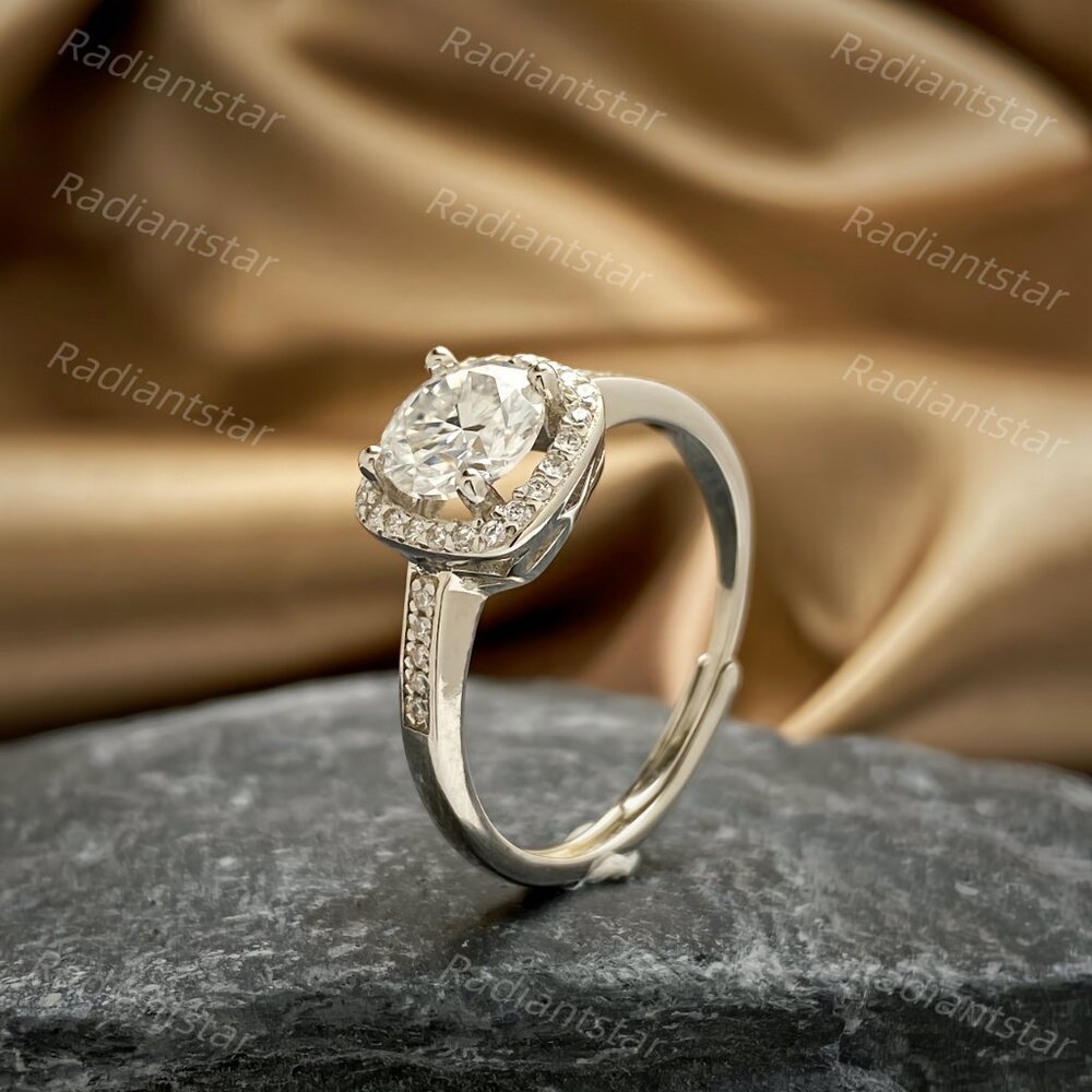 NEW Certified 1 ct. t.w. Moissanite Square Oval Halo Ring - Picture 5 of 8